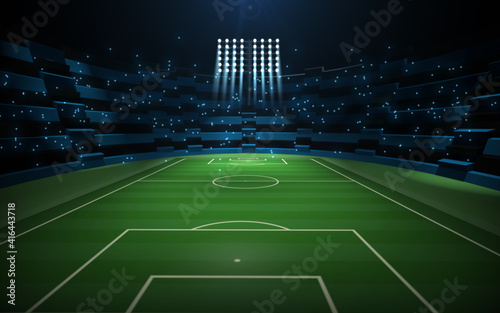 Football field with floodlights, 3d illustration