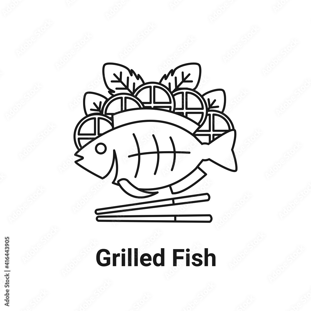 grilled fish line icon grilled fish line icon