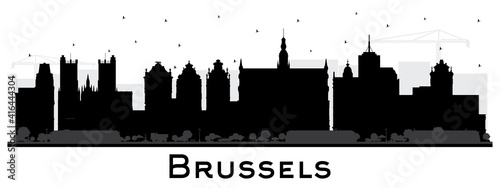 Brussels Belgium City Skyline Silhouette with Black Buildings Isolated on White.