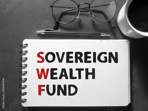 Canvas-taulu SWF Sovereign wealth fund, text words typography written on book against dark ba