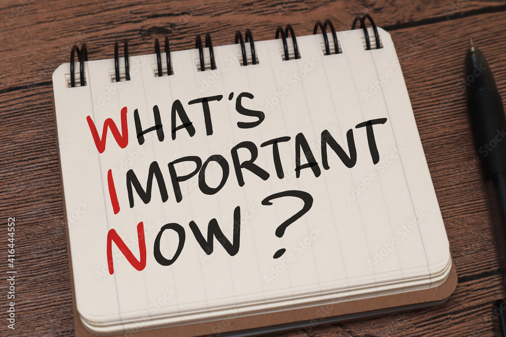 What Important Now, text words typography written on book against wooden background, life and business motivational inspirational What Important Now, text words typography written on book against wooden background, life and business motivational inspirational