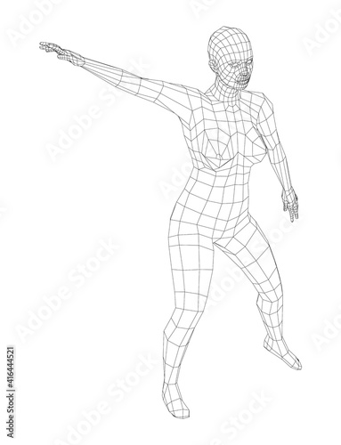 Wireframe ballerina in dance pose. Vector