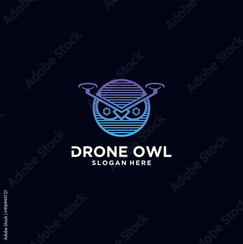 owl Drone Logo technology, Simple Flat Animal Mascot, Background