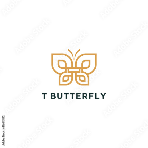Abstract letter T logo,butterfly gold, beauty logo