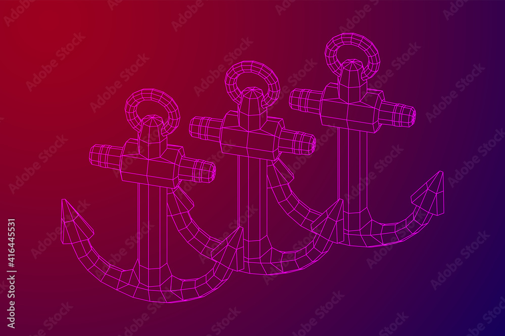 Nautical sea anchor for vessel ship. Wireframe low poly mesh vector illustration