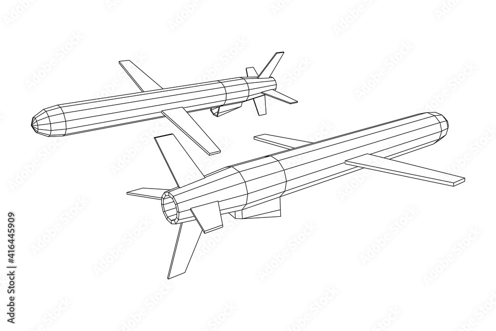 Flying supersonic cruise missile. Wireframe low poly mesh vector illustration Flying supersonic cruise missile. Wireframe low poly mesh vector illustration