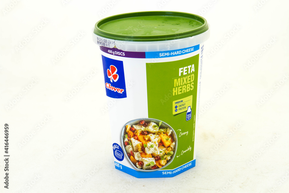 Johannesburg, South Africa a container of Clover mixed herbs feta