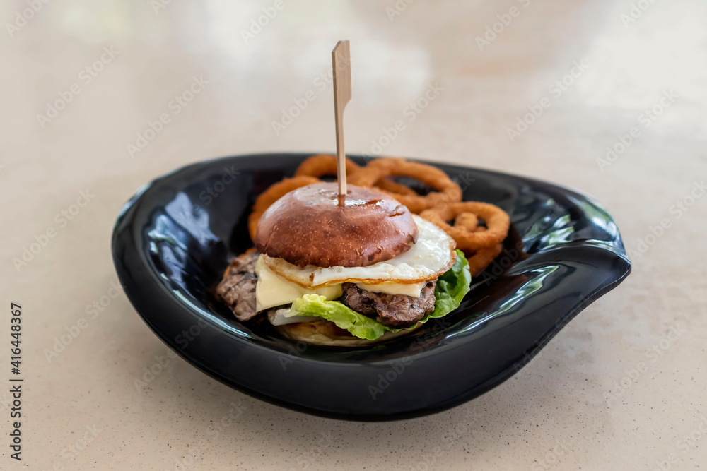 Steak Burger with Onion Rings Steak Burger with Onion Rings