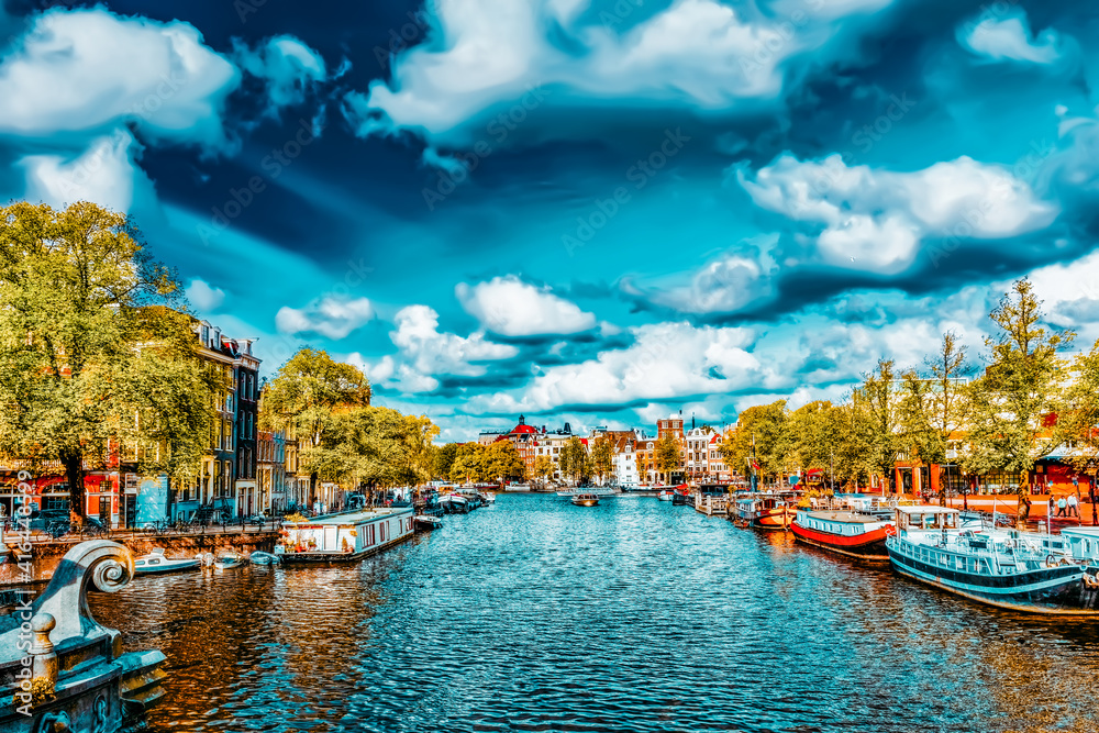 Amsterdam with canal in the downtown,Holland.