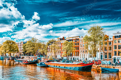 Fototapeta Naklejka Na Ścianę i Meble -  Amsterdam with canal in the downtown,Holland.