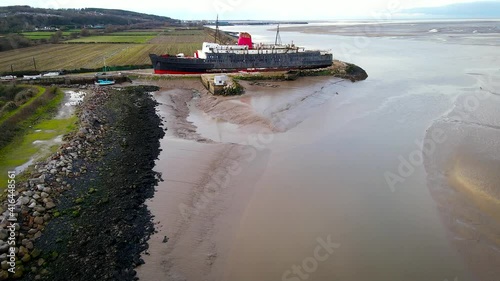 Old abondoned steamship in Mostyn, a village and community in Flintshire, Wales, UK photo