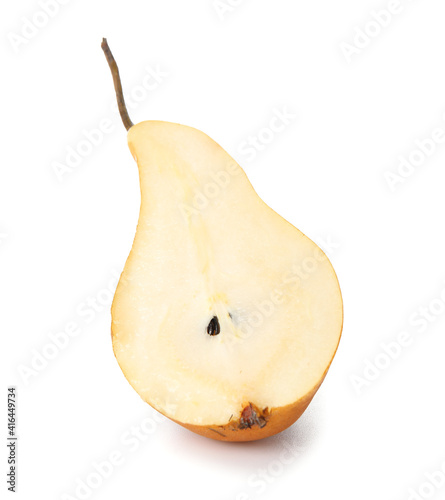 Half of fresh ripe pear on white background