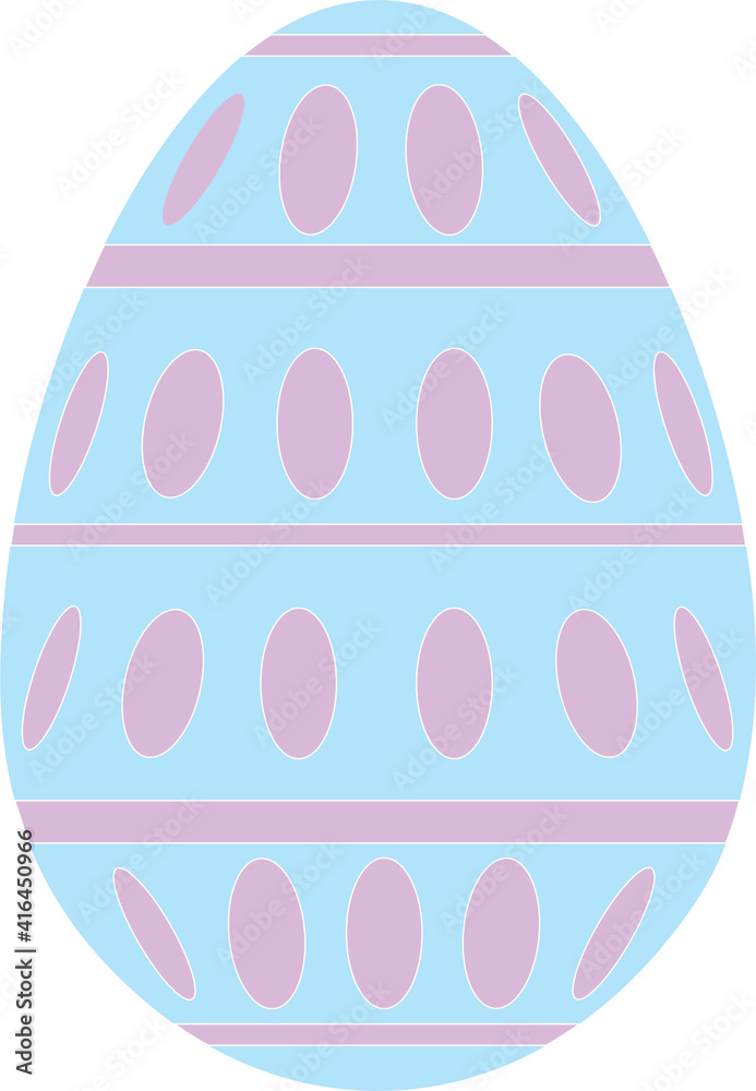 Basic, festive, family Easter egg design with pastel blue, green and purple theme pattern on white background. 