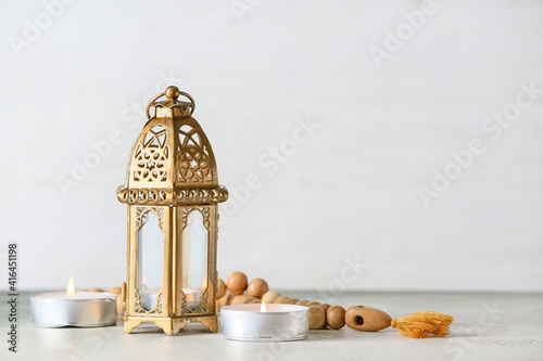 Muslim lamp and tasbih with...