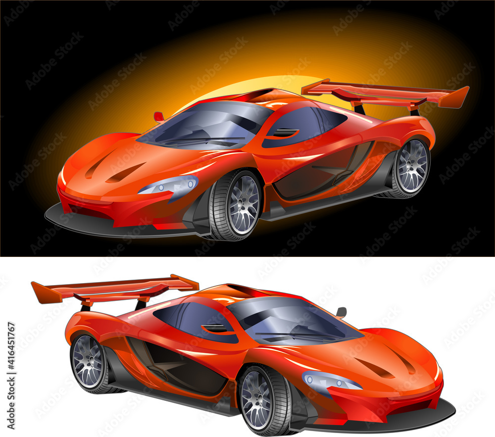 Racing red car on white and black background isolated vector