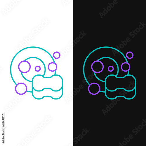 Line Washing dishes icon isolated on white and black background. Cleaning dishes icon. Dishwasher sign. Clean tableware sign. Colorful outline concept. Vector.