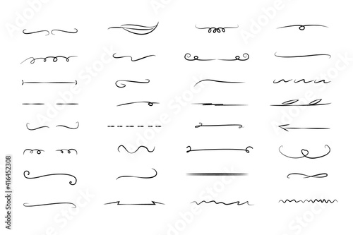 Set of lines. Hand drawn vector borders. Vintage doodle underlines. Cartoon pattern element.