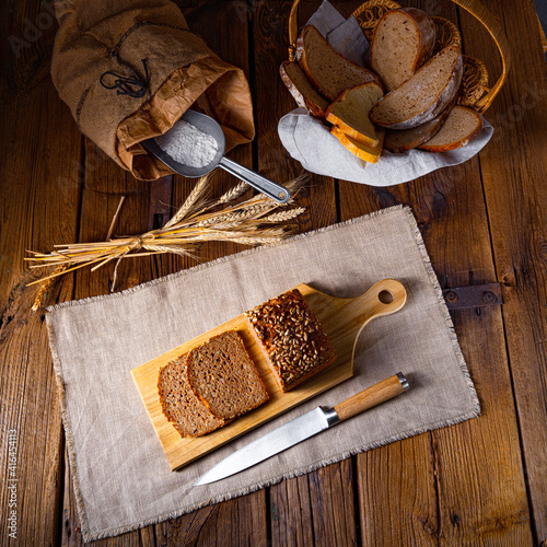 Moist wholemeal bread, crushed or ground whole grain photo