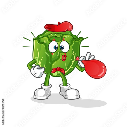 cabbage pantomime blowing balloons character. cartoon mascot vector