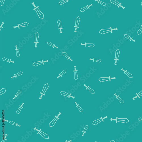 Green Sword for game icon isolated seamless pattern on green background. Vector.