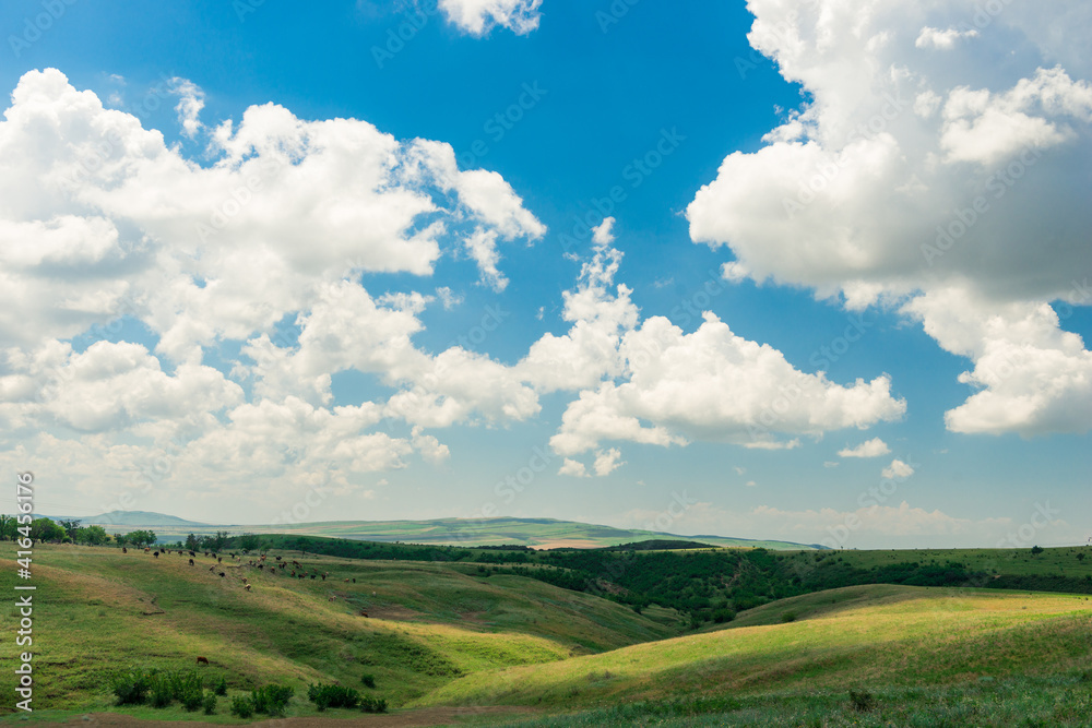 Mountain valley during sunrise. Natural summer landscape Mountain valley during sunrise. Natural summer landscape