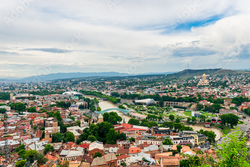Fototapeta Naklejka Na Ścianę i Meble -  Tbilisi, Georgia. Panoramic beautiful picture of Cityscape Of Summer Old Town.