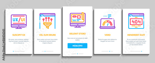 Web Design Development Onboarding Mobile App Page Screen Vector. Creative Web Design Studio Tool And Settings, Error Message And Filtering Data Illustrations