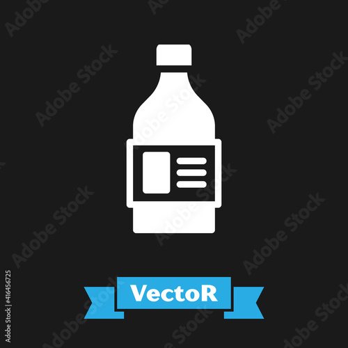 White Plastic bottle for laundry detergent, bleach, dishwashing liquid or another cleaning agent icon isolated on black background. Vector.