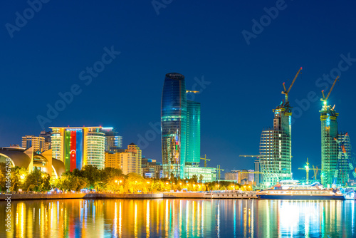View of the waterfront and the port at night  in Baku  Azerbaijan