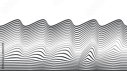 Abstract flow lines background . Fluid wavy shape .Striped linear pattern . Music sound wave . Vector illustration