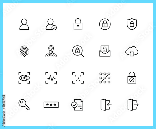 authorization linear icons and color icons. login, logout, password, key, lock. Set of pattern, recognition symbols drawn with thin contour lines. Vector illustration. photo