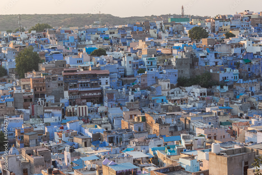View of old Jodhpur blue city from Chamunda Devi Temple, Jodhpur, Rajasthan, India.
