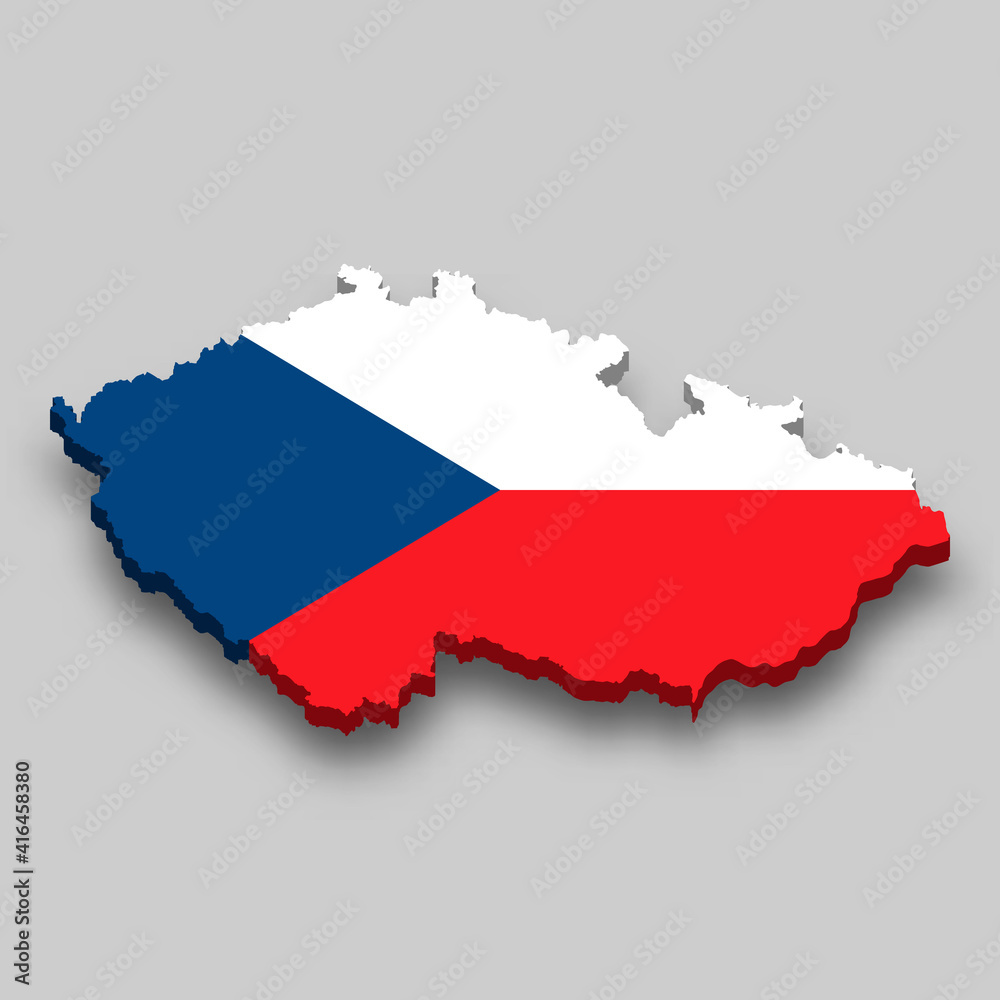 3d isometric Map of Czech Republic with national flag. 3d isometric Map of Czech Republic with national flag.