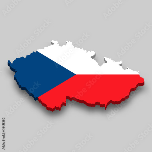 3d isometric Map of Czech Republic with national flag.