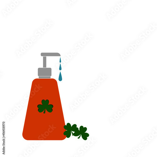 orange bottle sanitizer with green clovers , St.Patricks theme concept