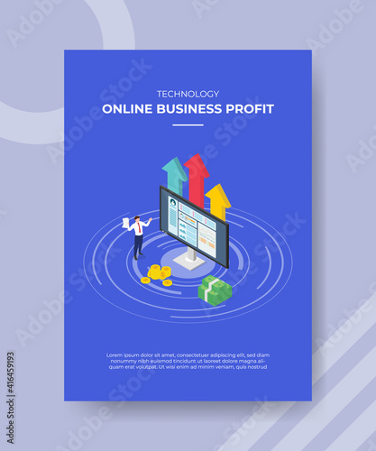 profitable online business concept for template banner and flyer for printing with isometric style