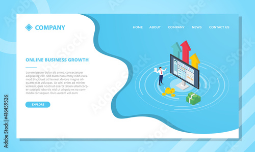 profitable online business concept for website template or landing homepage design with isometric style
