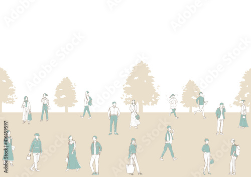 鉛筆描き　若者世代　男女　風景