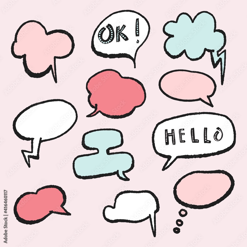 Speech bubbles hand drawn set of vector elements Speech bubbles hand drawn set of vector elements