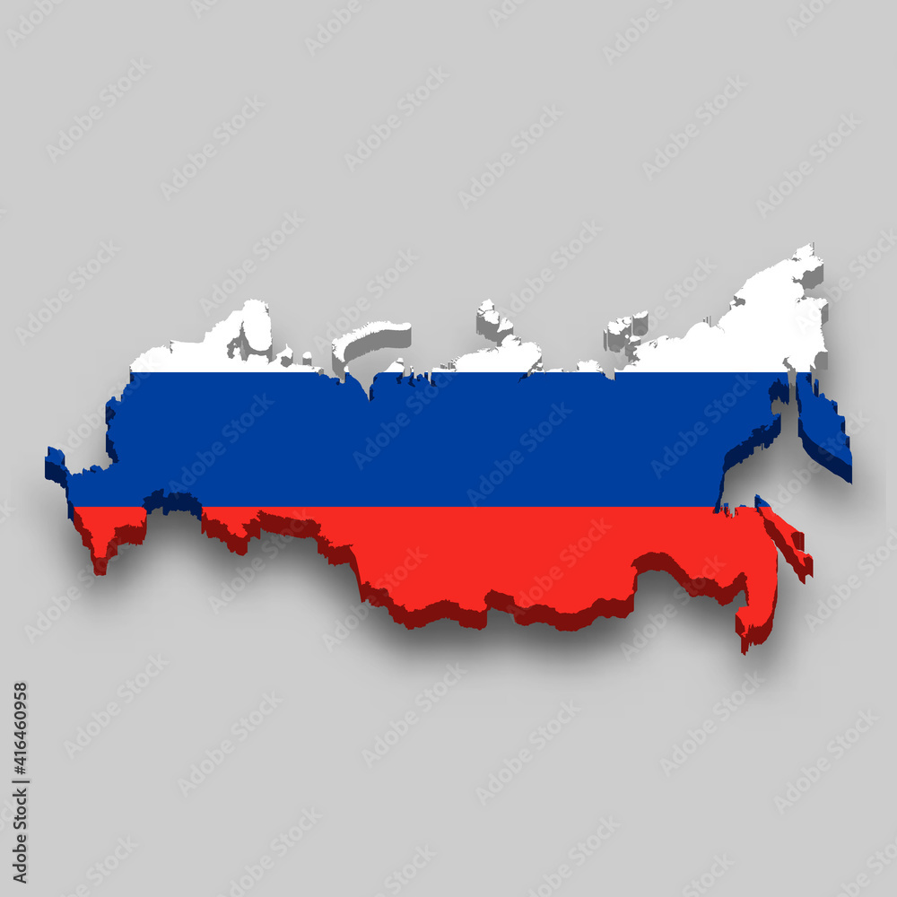 3d isometric Map of Russia with national flag. 3d isometric Map of Russia with national flag.