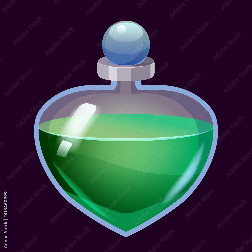 Obraz premium Bottle liquid potion magic elixir colorful . Game icon GUI for app games user interface. Vector illstration