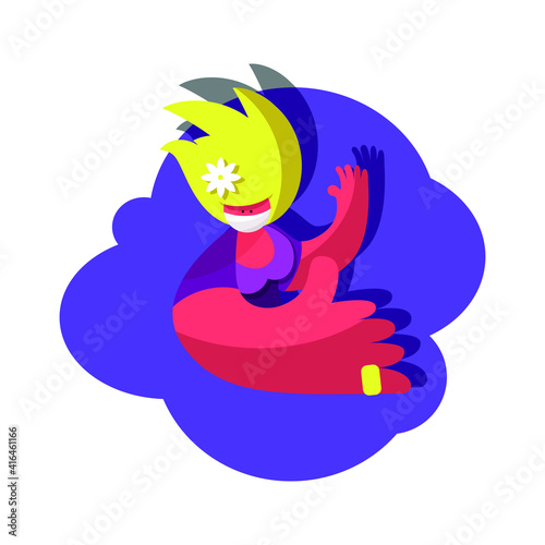 Woman in a mask, big hands, vector icon.
