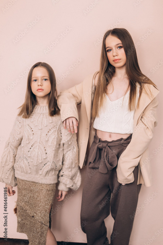 Fashion stylish caucasian girls portrait in studio Fashion stylish caucasian girls portrait in studio