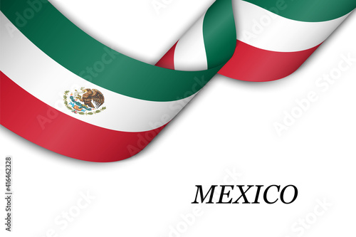 Waving ribbon or banner with flag of Mexico