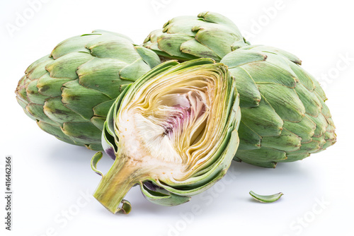 Artichoke flower edible buds isolated on white background.