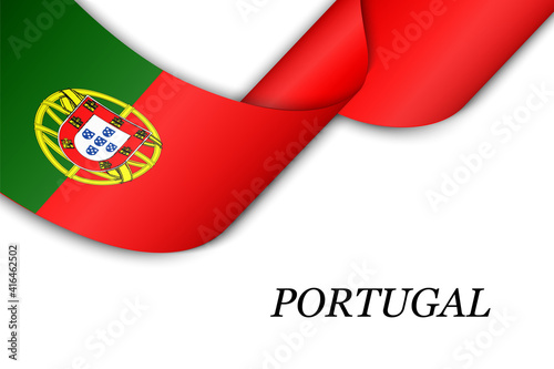 Waving ribbon or banner with flag of Portugal