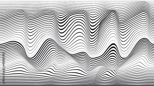 Abstract flow lines background . Fluid wavy shape .Striped linear pattern . Music sound wave . Vector illustration