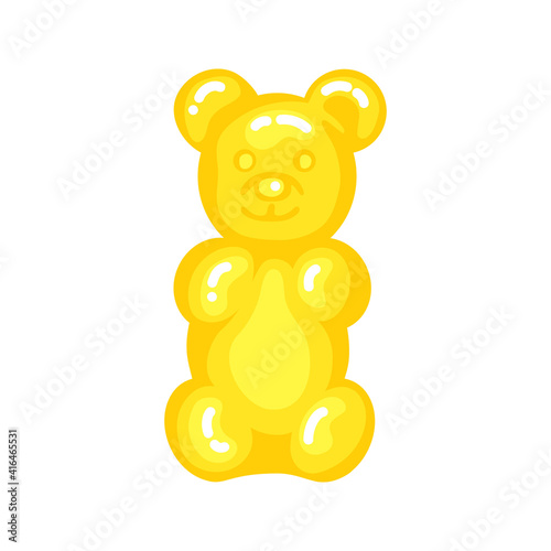 Yellow gummy bear jelly sweet candy with amazing flavor flat style design vector illustration. Bright colorful jelly delicious sweets isolated on white background.