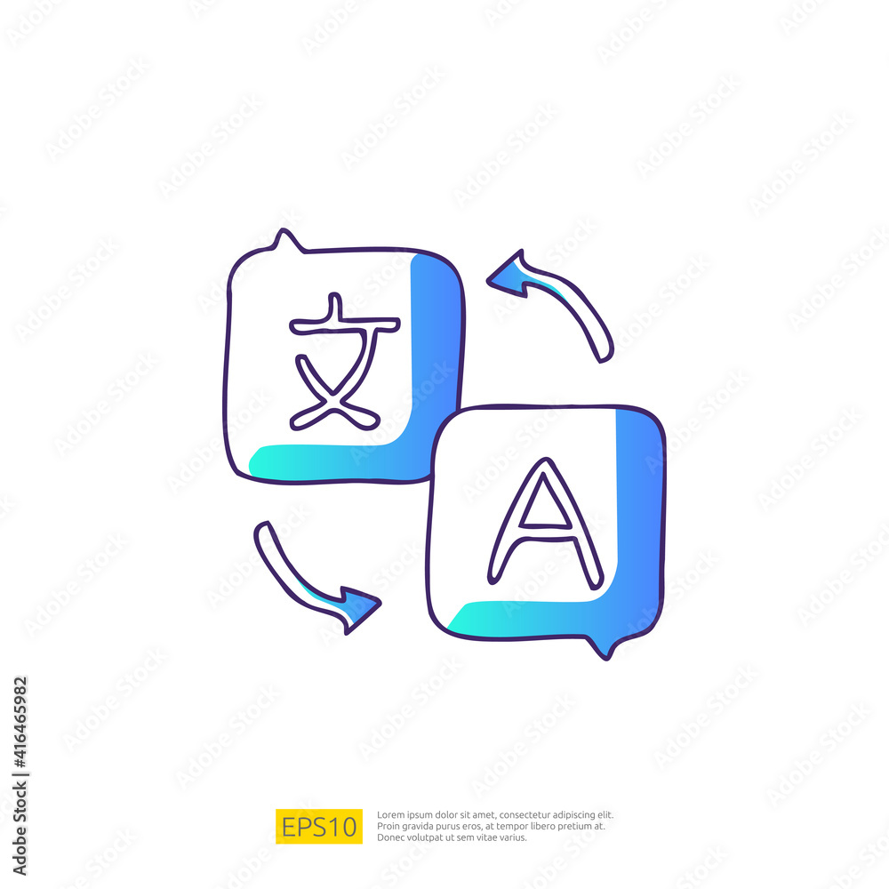 translate doodle icon for education and back to school concept. Gradient fill line sign symbol vector illustration translate doodle icon for education and back to school concept. Gradient fill line sign symbol vector illustration