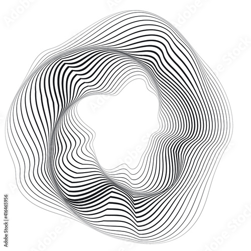 Flow Lines in Circle Form . Spiral Vector Illustration .Technology round Logo . Design element . Abstract Geometric shape . Striped border 